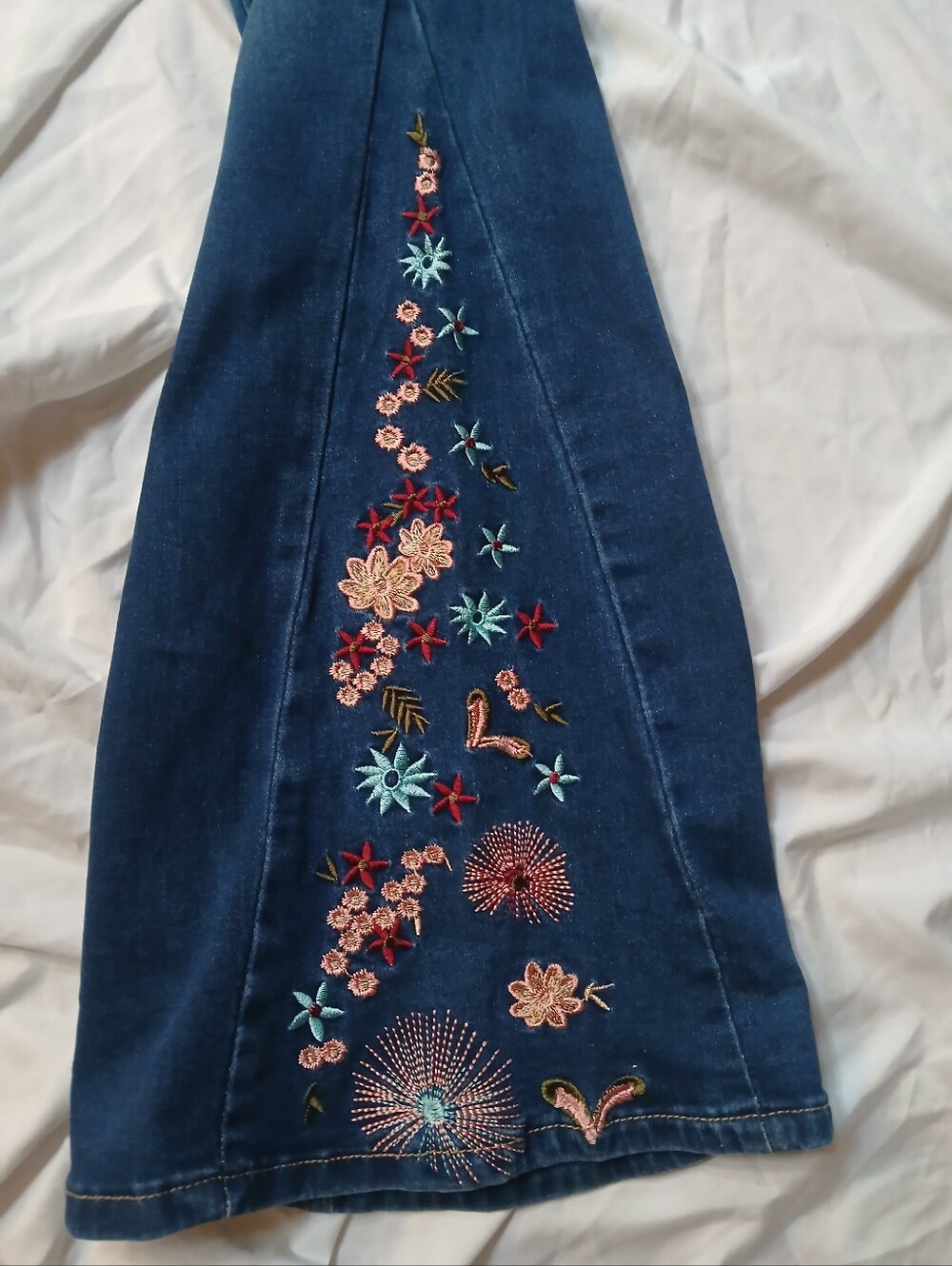 BAMBOO Dark Blue Embroidered Flare Jeans - Picture 5 of 11